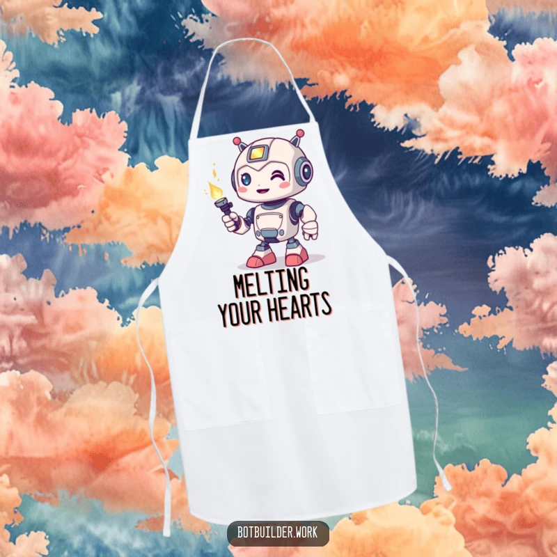 Funny Apron: A cute robot animal character playfully holding a welding torch, ready for culinary or crafting adventures.