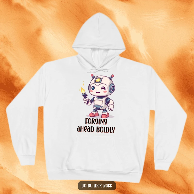 Funny Hoodie: A cute robot animal character playfully holds a bright welding torch, exuding creativity and hands-on spirit.