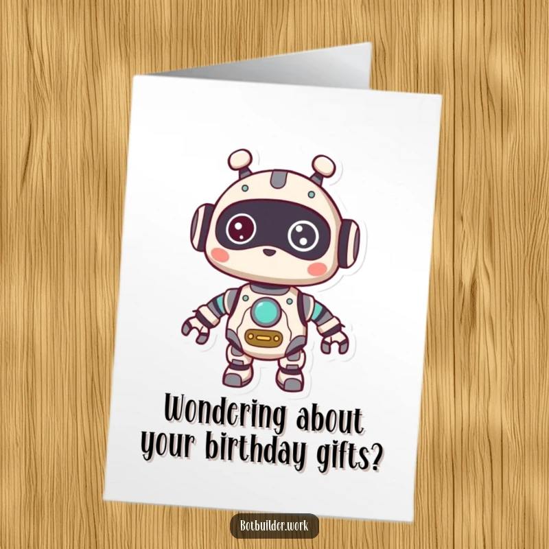 Funny Free Printable Robot Animal Card: Robot with visible gears looking curious, perfect for a birthday filled with wonder.