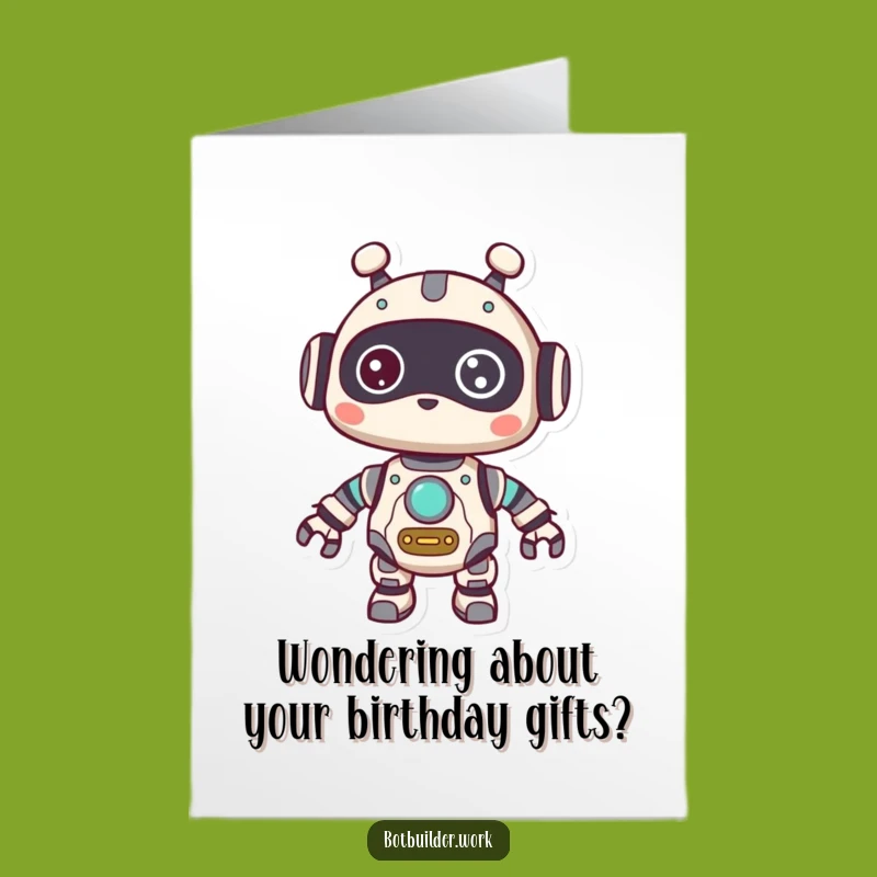 Free Printable Funny Robot Curious Birthday Card: Gears DIY Downloadable Gift