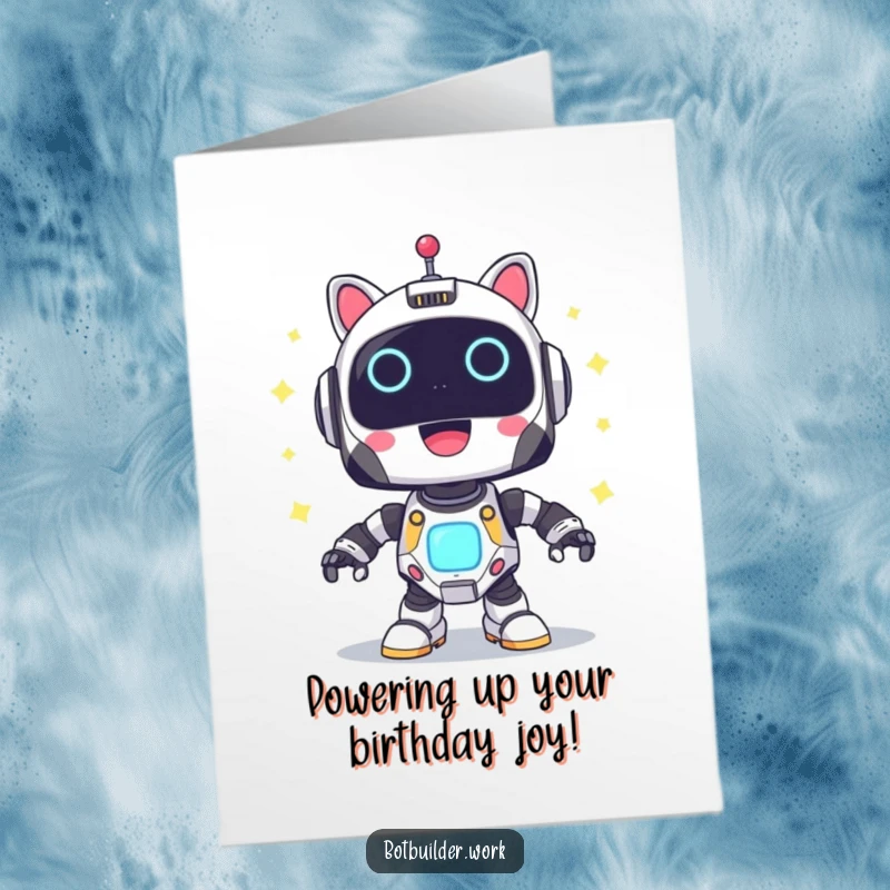 Funny Free Printable Robot Animal Card: Robot powering up with joyful blinking lights, perfect for a bright birthday wish.