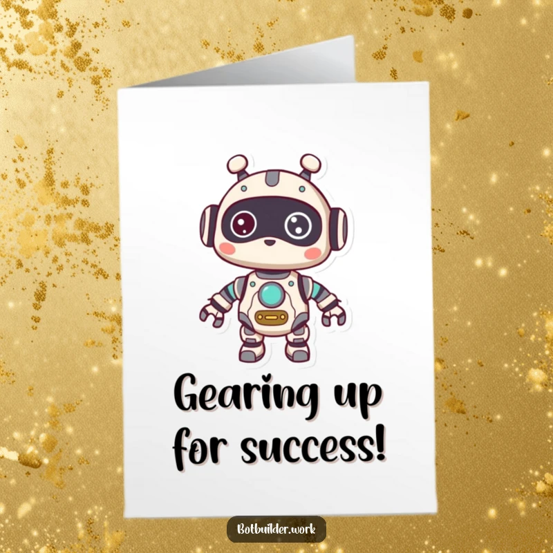 Funny Free Printable Robot Animal Card: Robot with exposed gears looking curious, celebrating intellectual achievements.