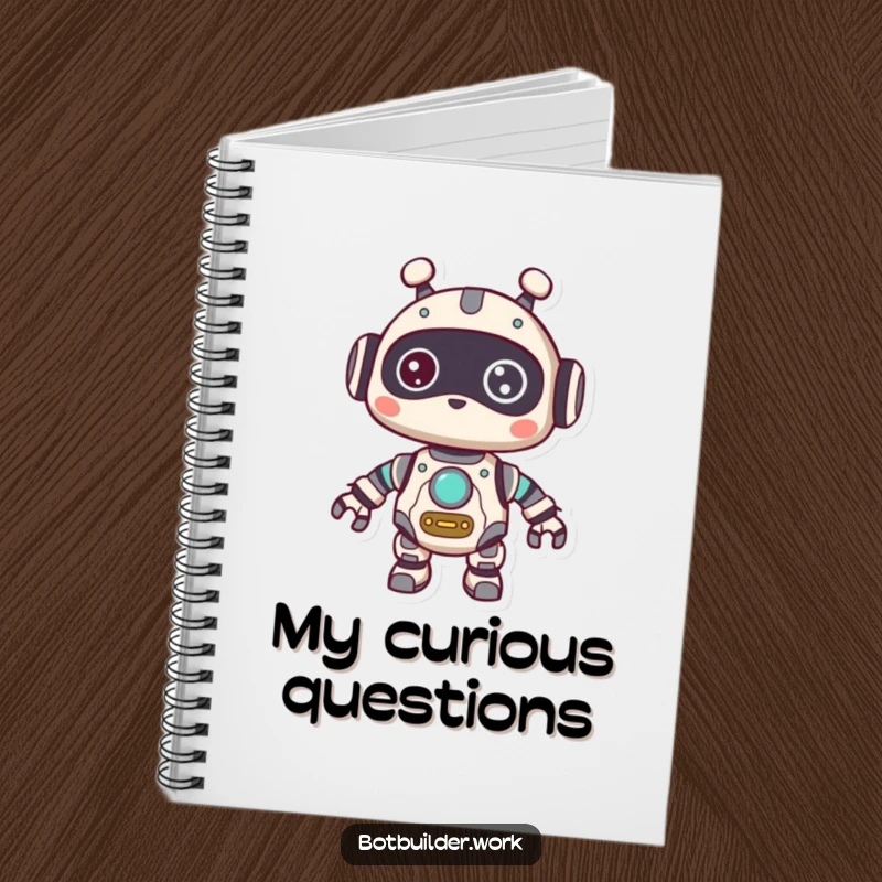 Funny Notebook: A cute robot animal character with visible gears, looking around with a curious expression, perfect for recording ideas.