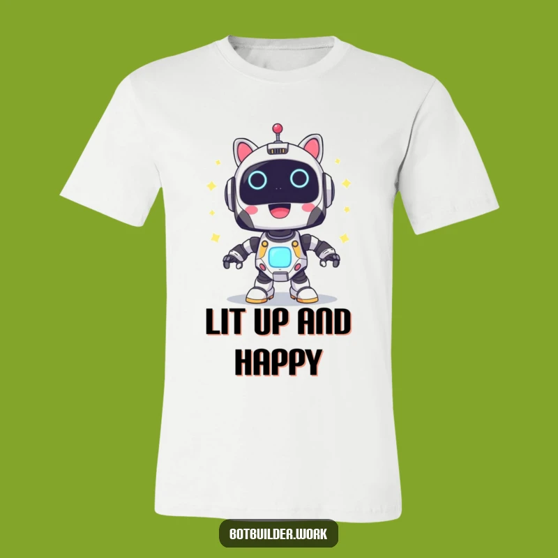 Funny Robot Power-Up T-Shirt: Joyful Lights Tee - Ideal Funny Gift